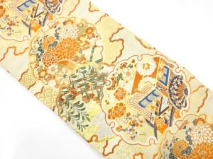 アンティーク　雪輪に御所車・柳橋模様織り出し丸帯（着用可）